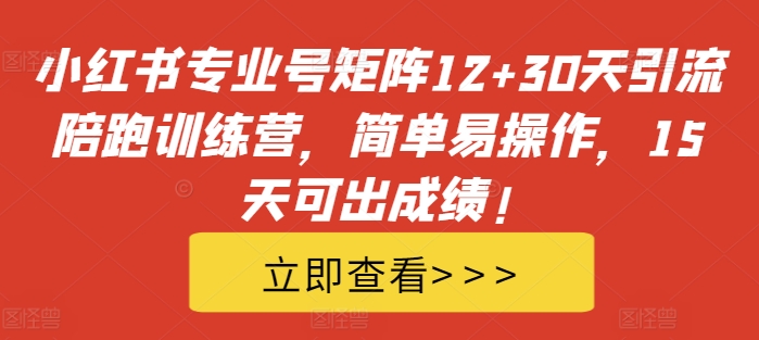 小红书专业号矩阵12+30天引流陪跑训练营，简单易操作，15天可出成绩! - 网赚资源网-网赚资源网