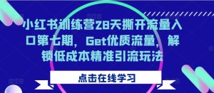 小红书训练营28天撕开流量入口第七期,Get优质流量,解锁低成本精准引流玩法-网赚资源网