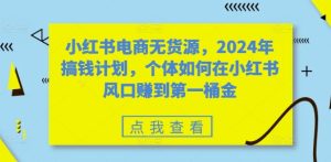 小红书电商无货源,2024年搞钱计划,个体如何在小红书风口赚到第一桶金-网赚资源网