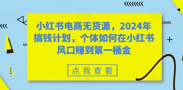 小红书电商无货源，2024年搞钱计划，个体如何在小红书风口赚到第一桶金 - 网赚资源网-网赚资源网