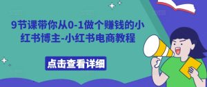 9节课带你从0-1做个赚钱的小红书博主-小红书电商教程-网赚资源网