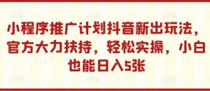小程序推广计划抖音新出玩法,官方大力扶持,轻松实操,小白也能日入5张【揭秘】-网赚资源网