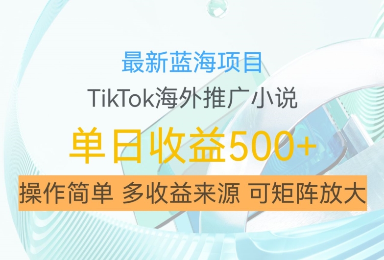 最新蓝海项目，利用tiktok海外推广小说赚钱佣金，简单易学，日入500+，可矩阵放大【揭秘】 - 网赚资源网-网赚资源网