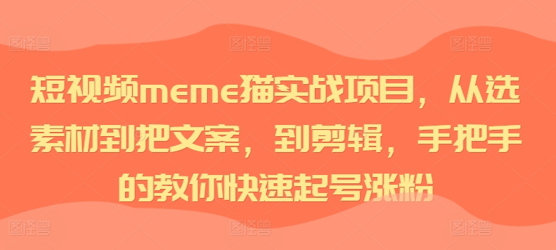 短视频meme猫实战项目，从选素材到把文案，到剪辑，手把手的教你快速起号涨粉 - 网赚资源网-网赚资源网