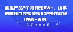 虚拟产品3个月变现8W+,小学教辅项目完整变现SOP操作教程(教程+资料)-网赚资源网