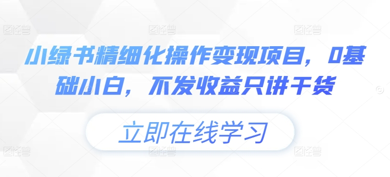 小绿书精细化操作变现项目，0基础小白，不发收益只讲干货 - 网赚资源网-网赚资源网