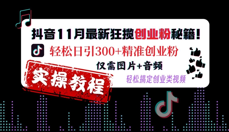 抖音11月最新狂揽创业粉秘籍，轻松日引300+精准创业粉，仅需图片+音频，轻松搞定创业类视频 - 网赚资源网-网赚资源网