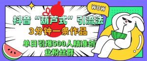 抖音葫芦式引流法,三分钟一条作品,单日引爆抖音500人精准创业粉丝群【揭秘】-网赚资源网