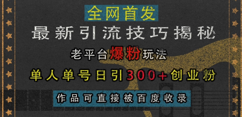 最新引流技巧揭秘，老平台爆粉玩法，单人单号日引300+创业粉，作品可直接被百度收录-网赚资源网