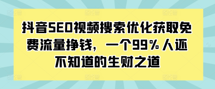 抖音SEO视频搜索优化获取免费流量挣钱，一个99%人还不知道的生财之道 - 网赚资源网-网赚资源网
