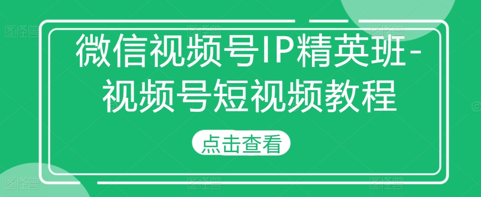 微信视频号IP精英班-视频号短视频教程 - 网赚资源网-网赚资源网