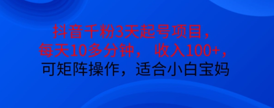 抖音干粉3天起号项目，每天10多分钟，收入100+，可矩阵操作，适合小白宝妈 - 网赚资源网-网赚资源网