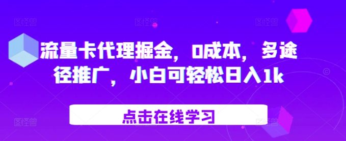 流量卡代理掘金，0成本，多途径推广，小白可轻松日入1k - 网赚资源网-网赚资源网