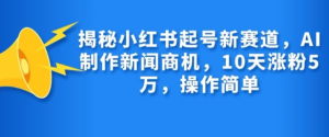 揭秘小红书起号新赛道,AI制作新闻商机,10天涨粉1万,操作简单-网赚资源网