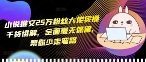 小说推文25万粉丝大佬实操干货讲解,全面毫无保留,帮你少走弯路-网赚资源网