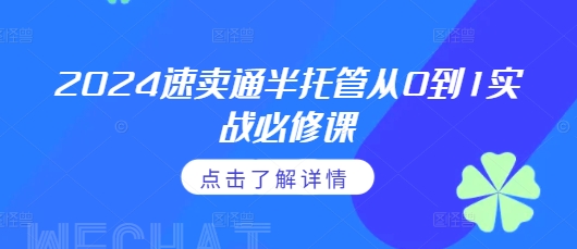 2024速卖通半托管从0到1实战必修课，掌握通投广告打法、熟悉速卖通半托管的政策细节 - 网赚资源网-网赚资源网