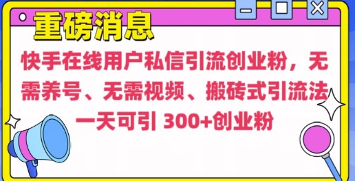快手最新引流创业粉方法，无需养号、无需视频、搬砖式引流法【揭秘】 - 网赚资源网-网赚资源网
