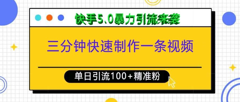 三分钟快速制作一条视频，单日引流100+精准创业粉，快手5.0暴力引流玩法来袭 - 网赚资源网-网赚资源网