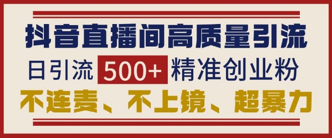 抖音直播间引流创业粉，无需连麦、不用上镜、超暴力，日引流500+高质量精准创业粉 - 网赚资源网-网赚资源网