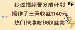 视频号分成计划操作了三天收益1740元 这类视频很好做,热门快涨粉快收益高【揭秘】-网赚资源网