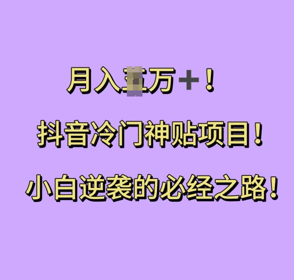 抖音冷门神贴项目，小白逆袭的必经之路，月入过W【揭秘】 - 网赚资源网-网赚资源网
