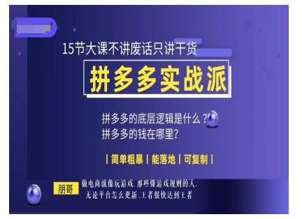 朋哥电商(拼多多实战派)，15节大课不讲废话只讲干货，简单粗暴 能落地 可复制 - 网赚资源网-网赚资源网