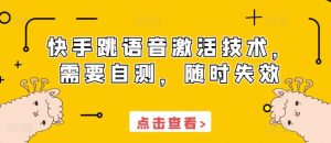 快手跳语音激活技术,需要自测,随时失效-网赚资源网