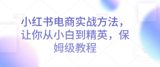小红书电商实战方法，让你从小白到精英，保姆级教程 - 网赚资源网-网赚资源网