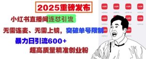 2025重磅发布：小红书直播间连怼引流，无需连麦、无需上镜，突破单号限制，暴力日引流600+-网赚资源网