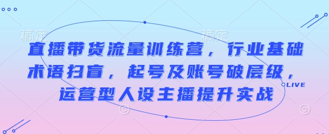 直播带货流量训练营，行业基础术语扫盲，起号及账号破层级，运营型人设主播提升实战 - 网赚资源网-网赚资源网
