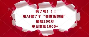 疯了吧!用AI做了个“会做饭的猫”,播放200万,单日变现1k-网赚资源网