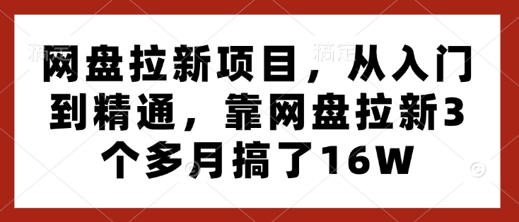 网盘拉新项目，从入门到精通，靠网盘拉新3个多月搞了16W - 网赚资源网-网赚资源网
