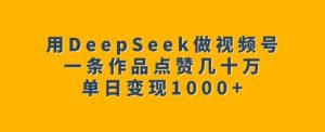 用DeepSeek做视频号，一条作品点赞几十万，单日变现1k-网赚资源网