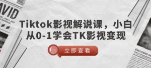 TikTok影视解说课，小白从0-1学会TK影视变现-网赚资源网
