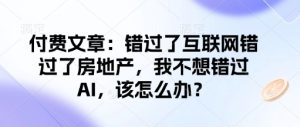付费文章：错过了互联网错过了房地产，我不想错过AI，该怎么办？-网赚资源网