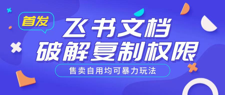 首发飞书文档破解复制权限，售卖自用均可暴力玩法-网赚资源网
