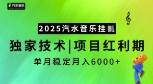 2025汽水音乐挂JI，独家技术，项目红利期，稳定月入5k【揭秘】-网赚资源网