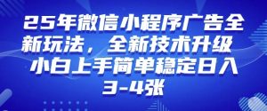 2025年微信小程序最新玩法纯小白易上手,稳定日入多张,技术全新升级【揭秘】-网赚资源网