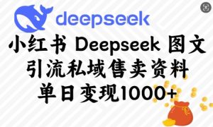小红书Deepseek图文引流私域售卖资料,单日变现多张-网赚资源网