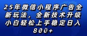 2025年微信小程序全新玩法纯小白易上手,稳定日入多张,技术全新升级,全网首发【揭秘】-网赚资源网