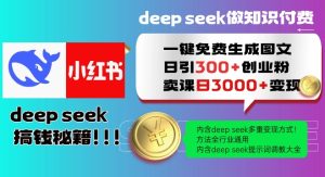 Deepseek一键免费生成小红书图文日引300+创业粉,日变现多张教程,方法全行业通用!-网赚资源网