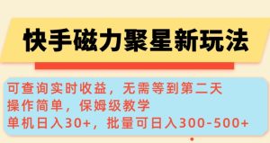 快手磁力新玩法，可查询实时收益，单机30+，批量可日入3到5张【揭秘】-网赚资源网