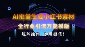 AI批量生成小红书素材,全行业引流万能模版,矩阵操作,加爆微信-网赚资源网