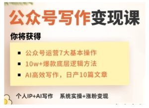 AI公众号写作变现课,手把手实操演示,从0到1做一个小而美的会赚钱的IP号-网赚资源网