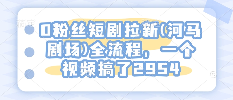 0粉丝短剧拉新(河马剧场)全流程，一个视频搞了2954 - 网赚资源网-网赚资源网