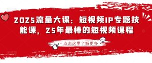 2025流量大课:短视频IP专题技能课,25年最棒的短视频课程-网赚资源网