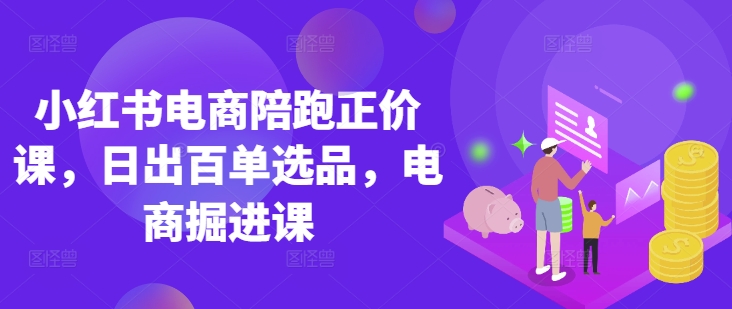 小红书电商陪跑正价课，小红书官方认证电商讲师教学，日出百单选品，电商掘进课 - 网赚资源网-网赚资源网