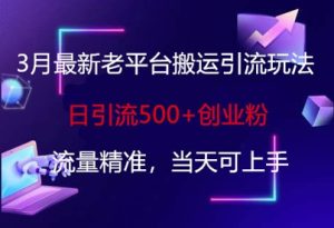 3月最新老平台搬运引流玩法，日引流500+创业粉，流量精准，当天可上手-网赚资源网
