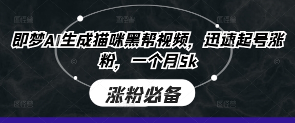 即梦AI生成猫咪黑帮视频，迅速起号涨粉，一个月5k-网赚资源网
