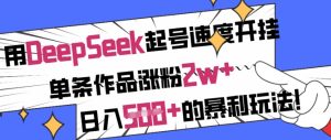 用DeepSeek起号速度开挂，单条作品涨粉2w+，日入5张+的暴利玩法-网赚资源网